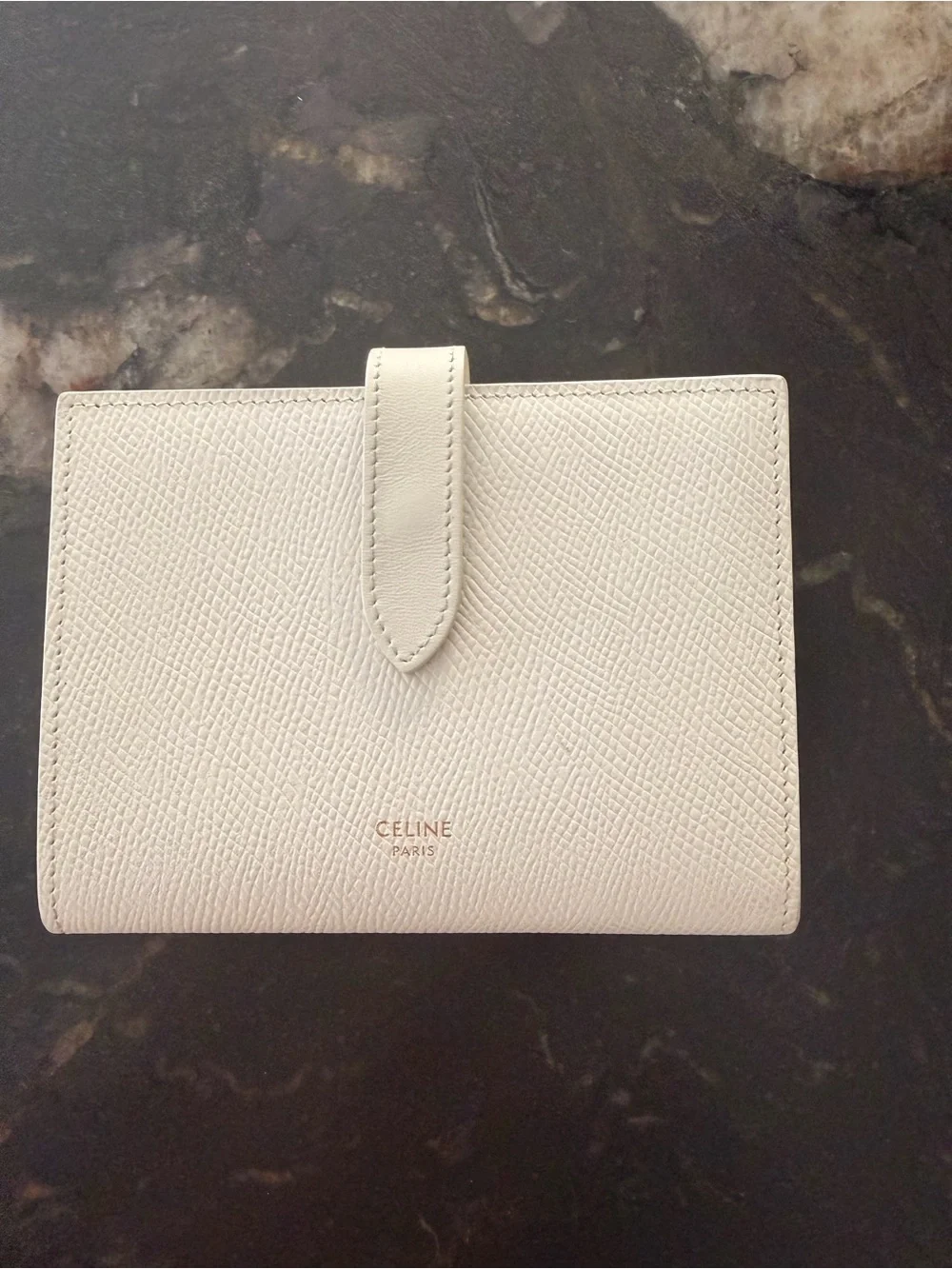 Celine Cream Textured Leather Snap Wallet
